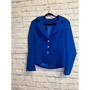 Leslie Fay Royal Blue Blazer Cropped Fitted Rhinestone‎ Button Jacket Sz 8